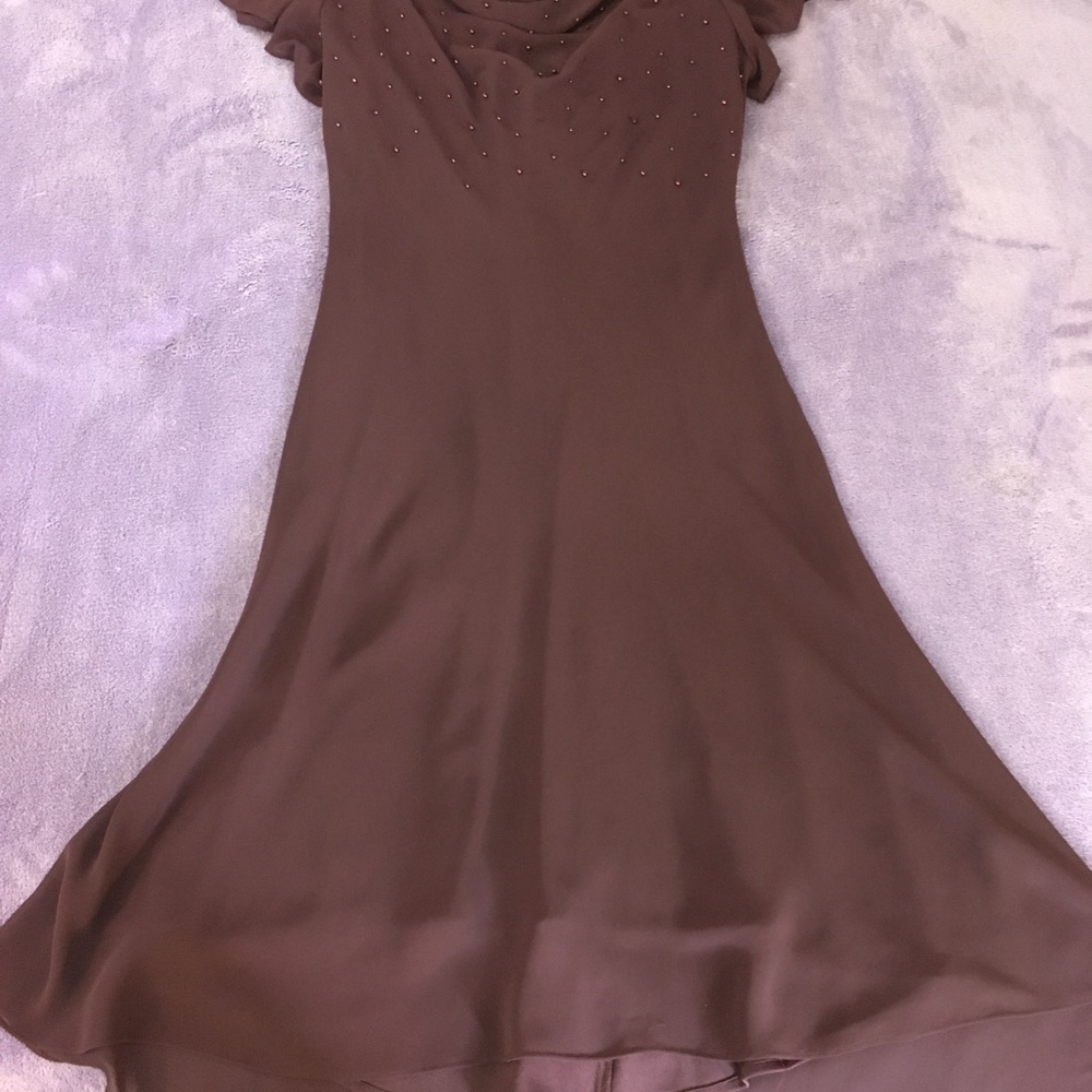 Dark purple dress with capped sleeves